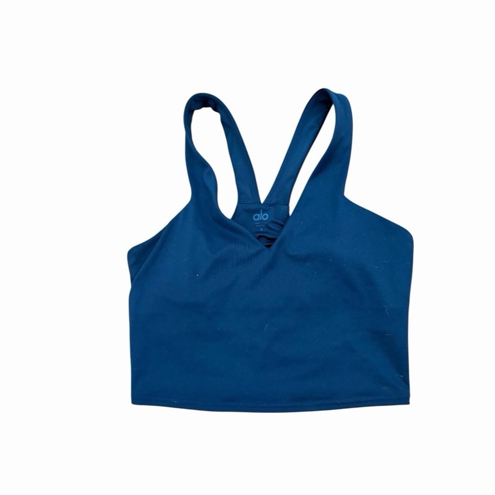 ALO Yoga Airbrush Real Bra Women's Small Navy Blue V-Neck Built-In Shelf Bra